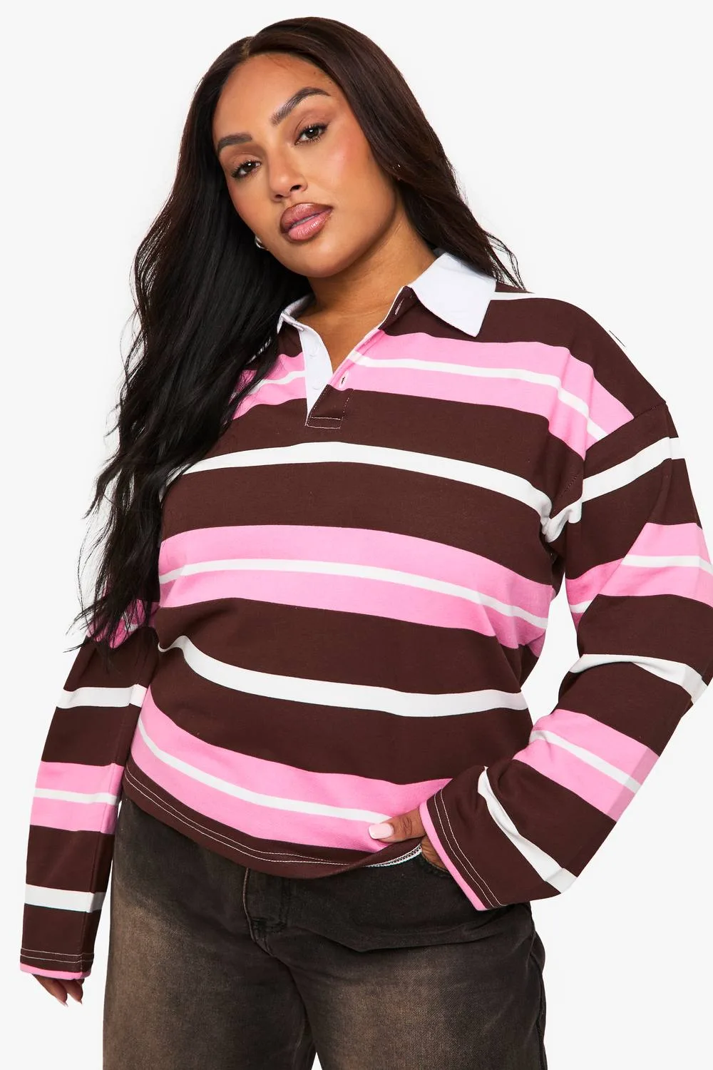 Wide Stripe Rugby Shirt by boohoo