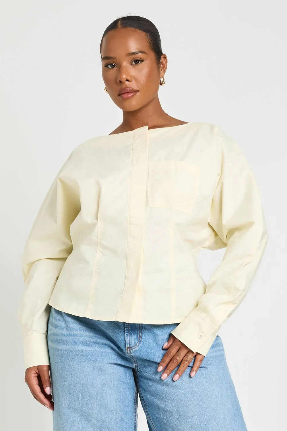 Slash Neck Balloon Sleeve Shirt by boohoo