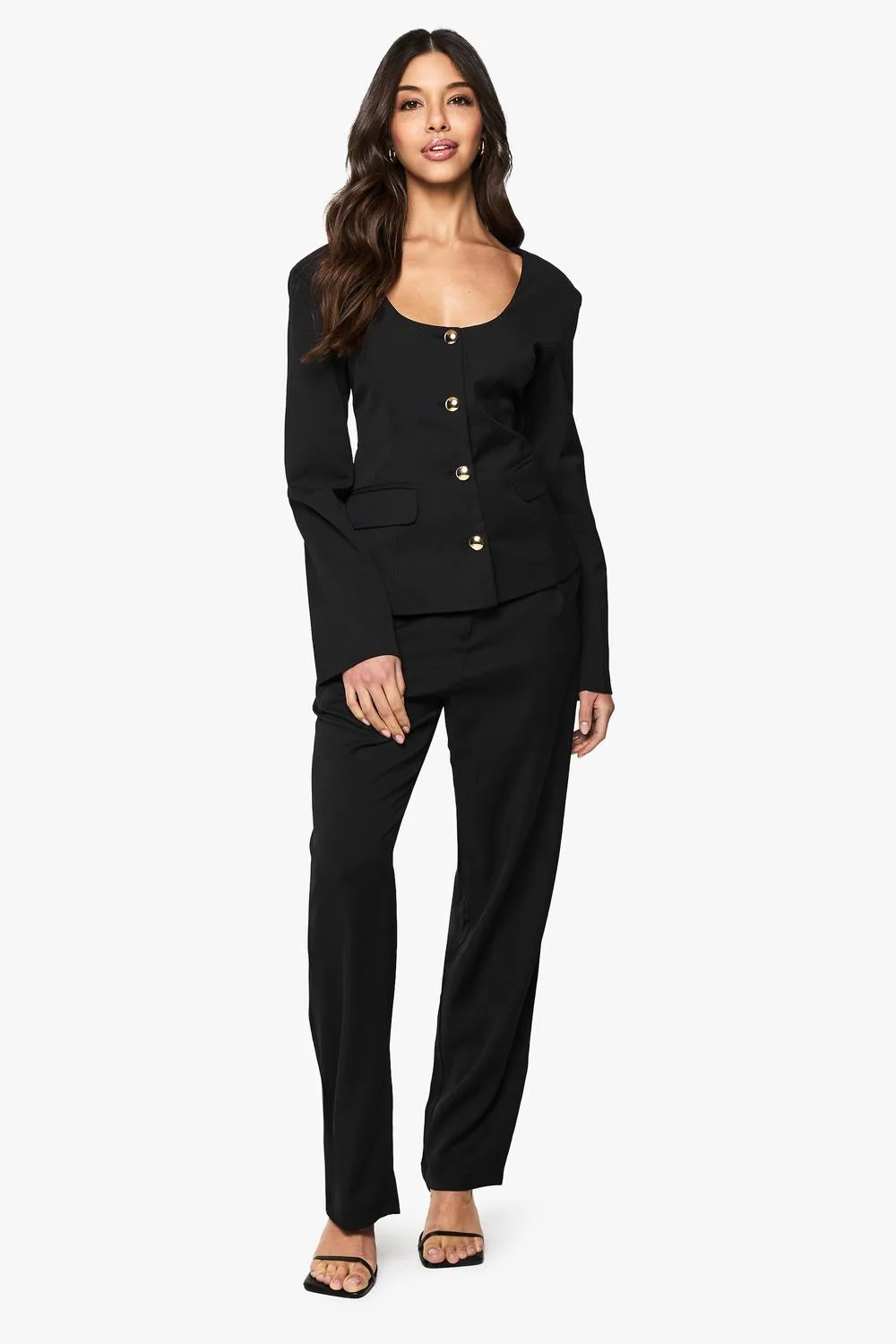 Scoop Neck Button Front Fitted Blazer by boohoo