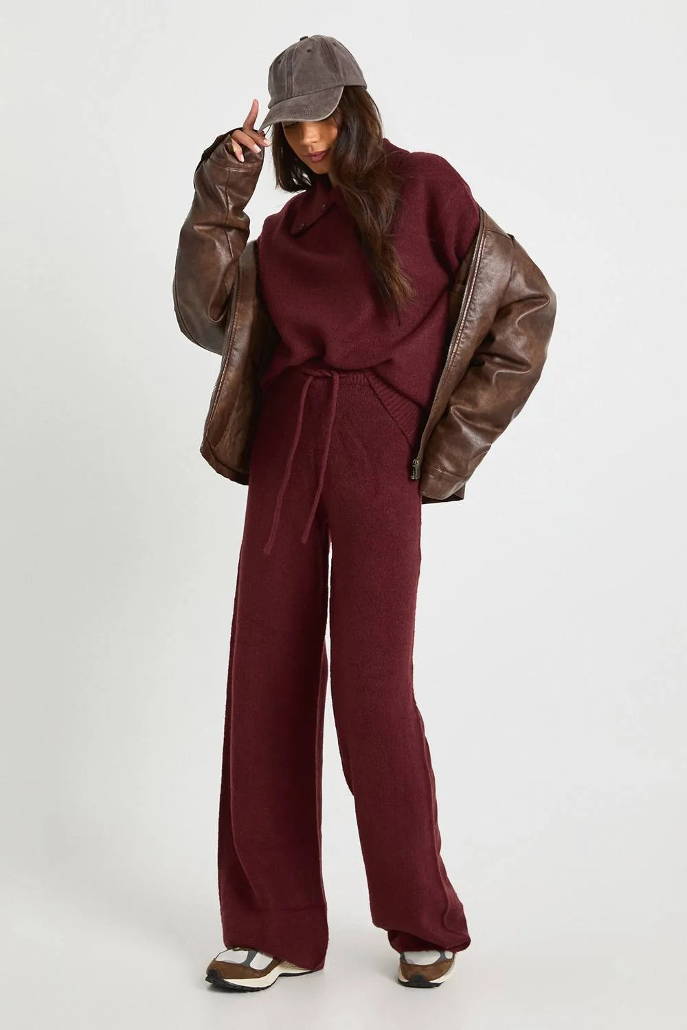 Super Soft Crew Neck Knitted Chunky Cardigan & Wide Leg Trouser Co-Ord