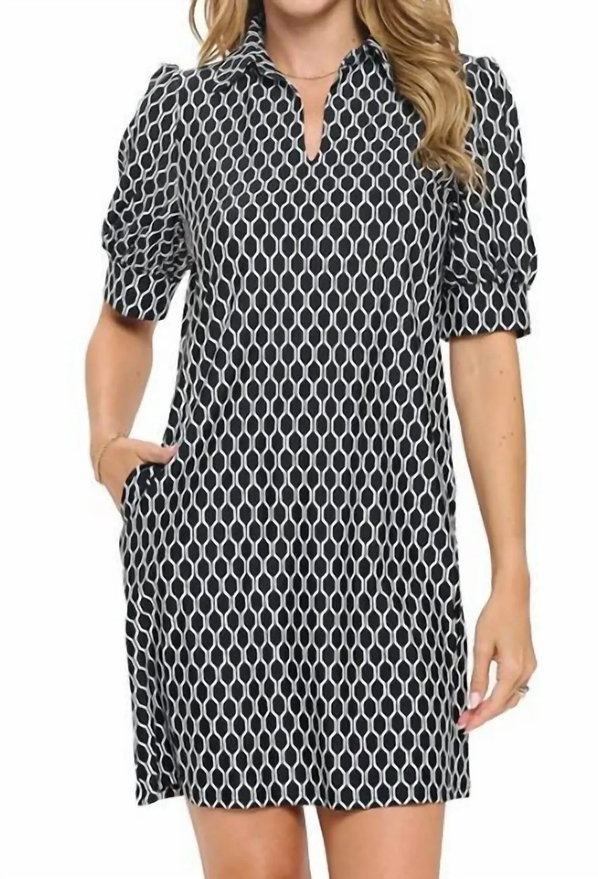 Bubble Sleeve Dress in Black & White by Aryeh