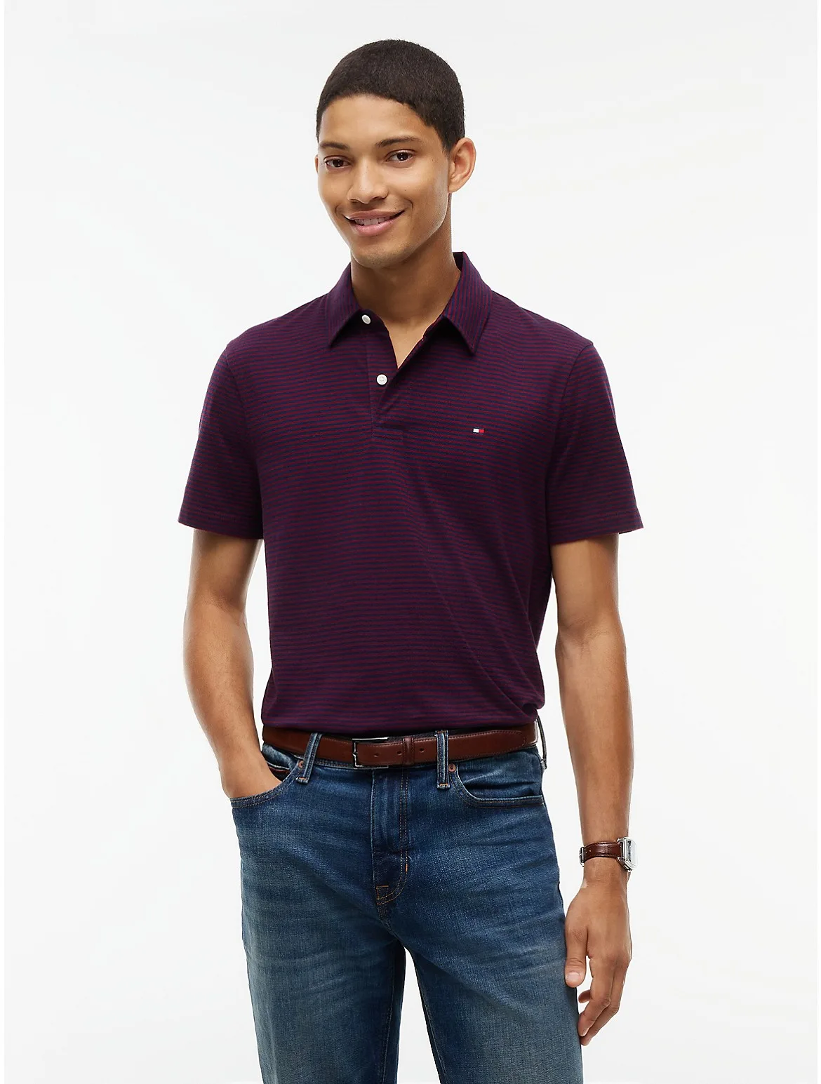 Regular Fit Striped Jersey Polo by Tommy Hilfiger