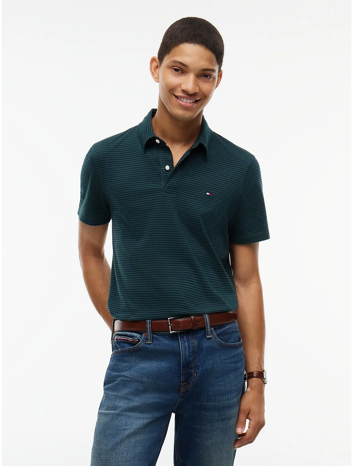 Regular Fit Striped Jersey Polo by Tommy Hilfiger