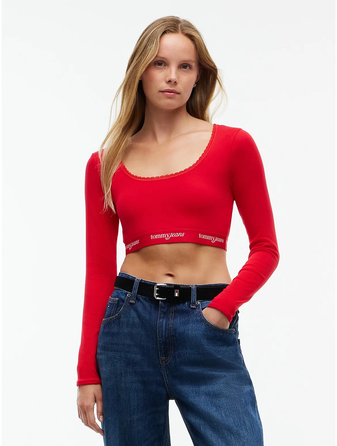 Tommy Jeans Logo Tape Ribbed Crop Top by Tommy Hilfiger