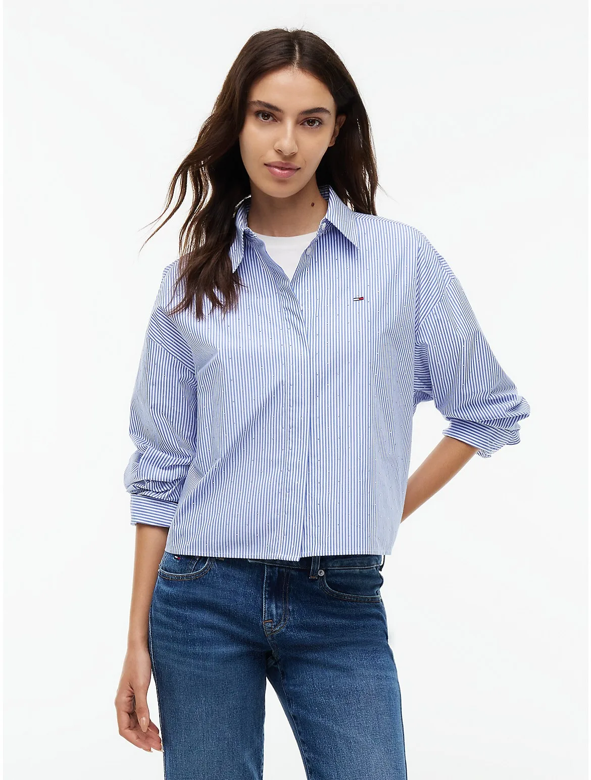 Tommy Jeans Rhinestone Poplin Shirt by Tommy Hilfiger