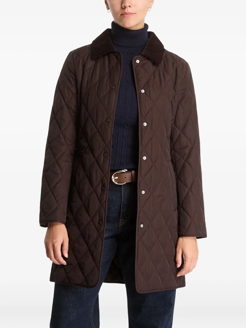 Quilted Corduroy-Collar Coat