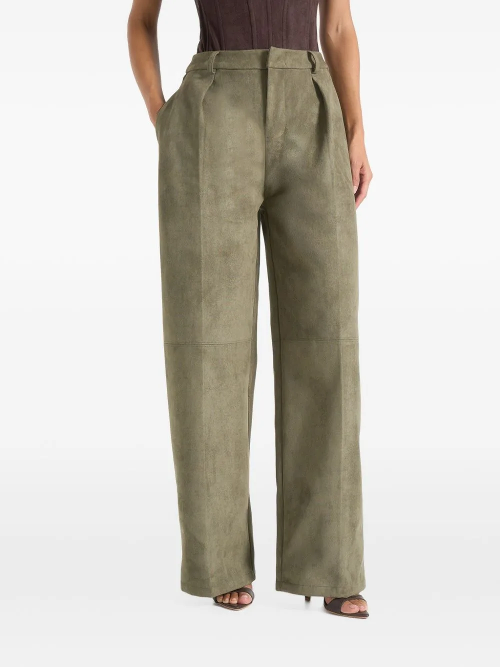 Solene Suede Wide-Leg Pleated Trousers by Manière De Voir
