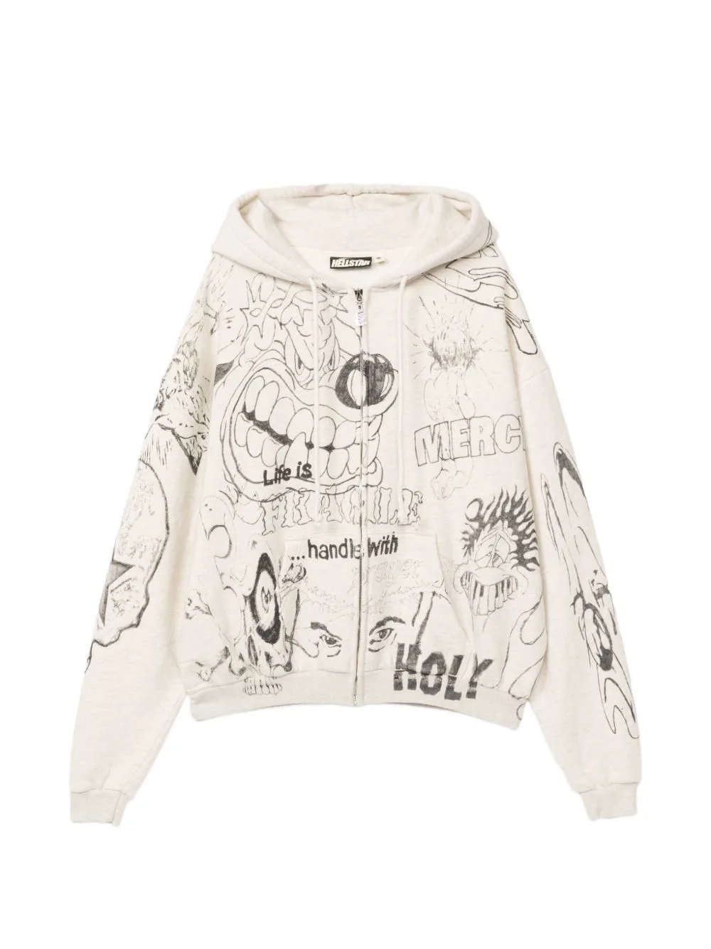 Graffiti-Print Zip-Up Hoodie by HELLSTAR