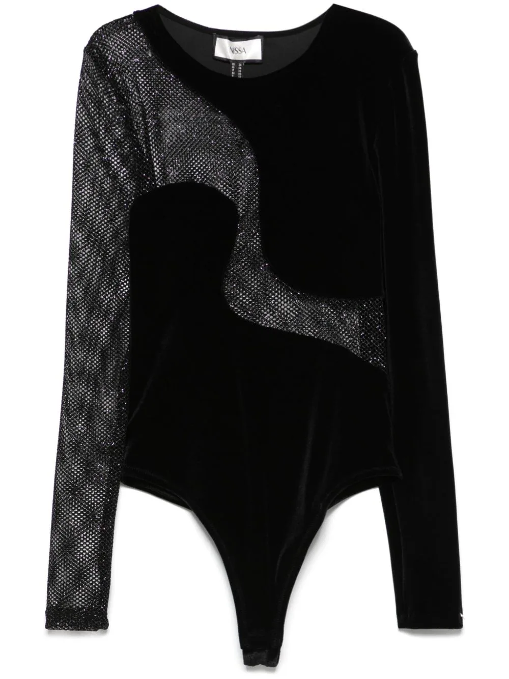 Mesh-Panel Velvet Bodysuit by NISSA