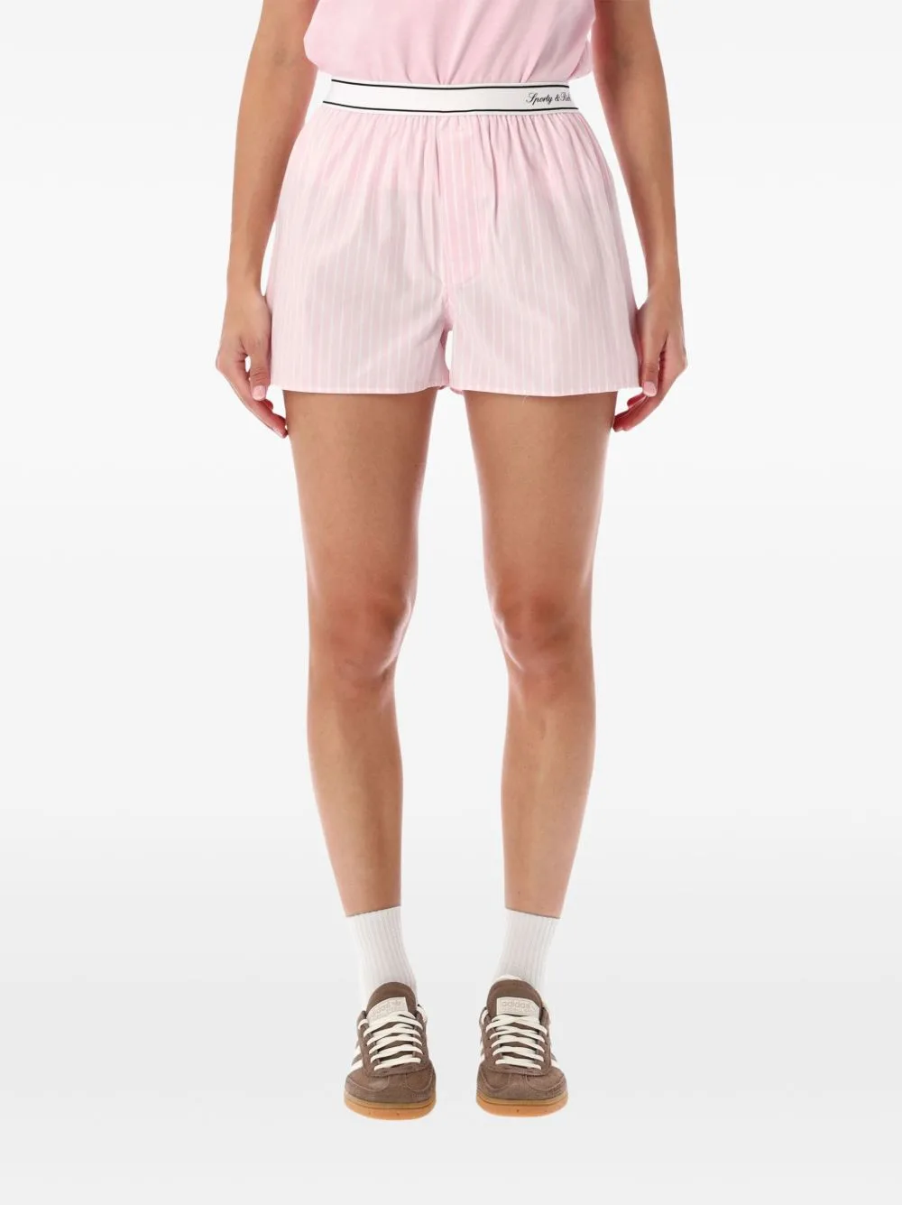 Striped Logo-Waistband Shorts by Sporty & Rich