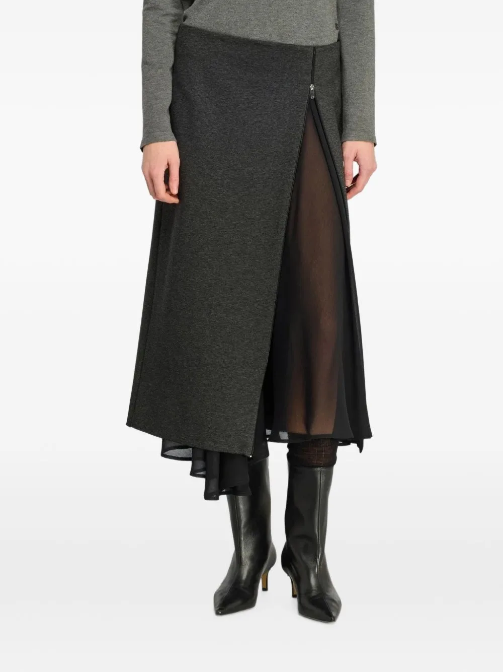 Zip-Fastening Layered Midi Skirt by Semicouture