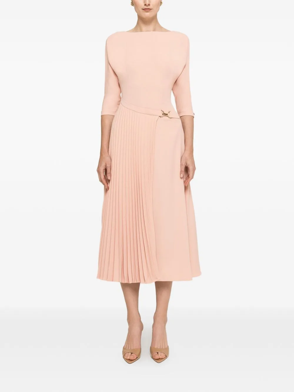 Pleated-Panel Buckled-Waist Midi Dress by NISSA