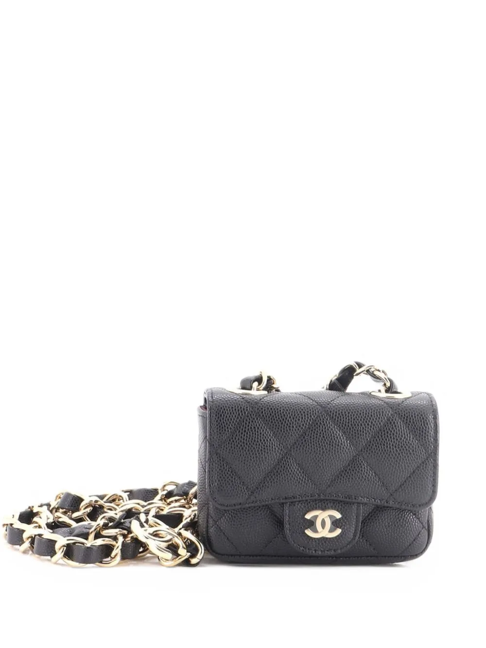 Classic Flap Charm Chain Quilted Caviar Mini Belt Bag by CHANEL Pre-Owned