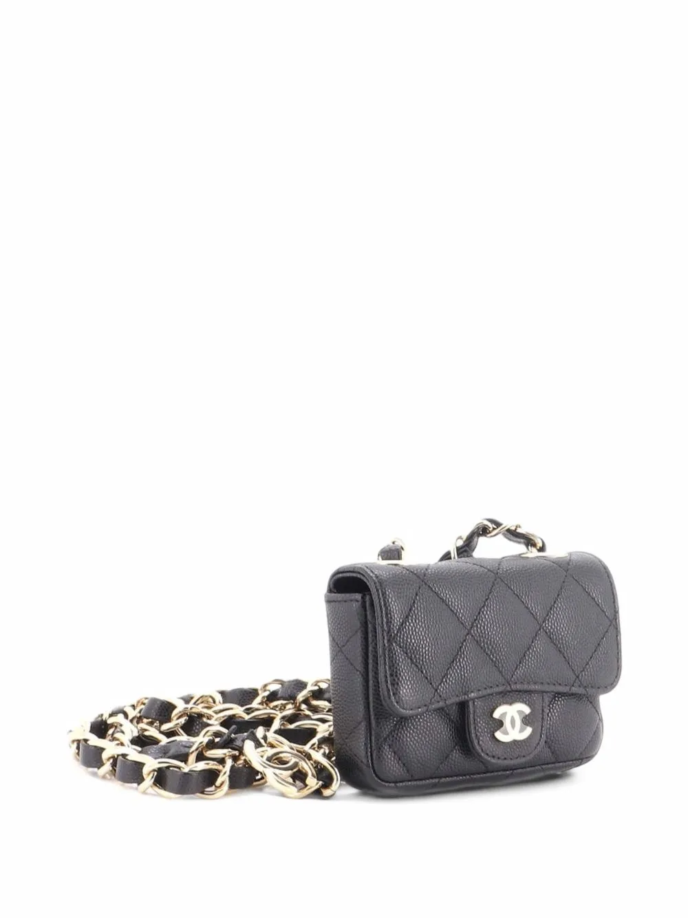 Classic Flap Charm Chain Quilted Caviar Mini Belt Bag by CHANEL Pre-Owned