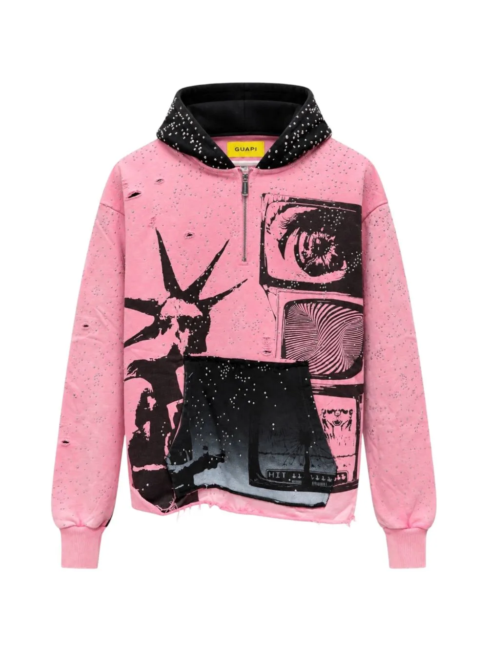 Rivet-Embellished Graphic-Print Hoodie by GUAPI