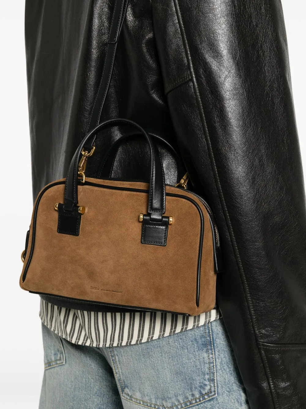 Suede Leather Tote Bag by AMI Paris