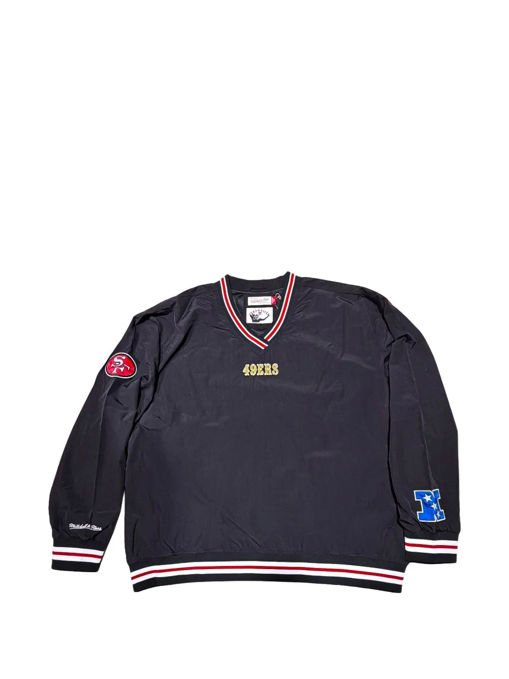 San Francisco 49ers Logo-Embroidered V-Neck Sweater by Mitchell & Ness