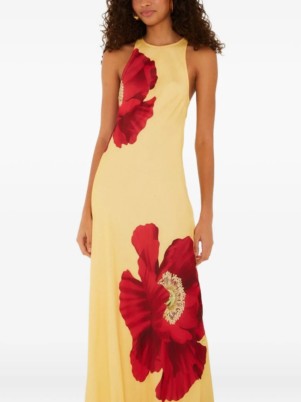 Light Yellow Poppy Flowers Sleeveless Maxi Dress by FARM Rio