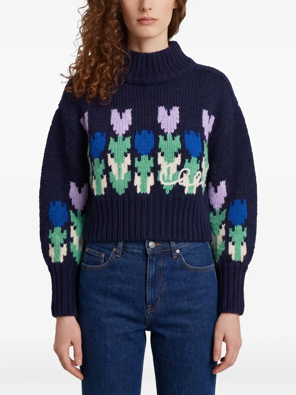 Cropped Mock-Neck Logo Sweater in a Wool Knit by Chloé