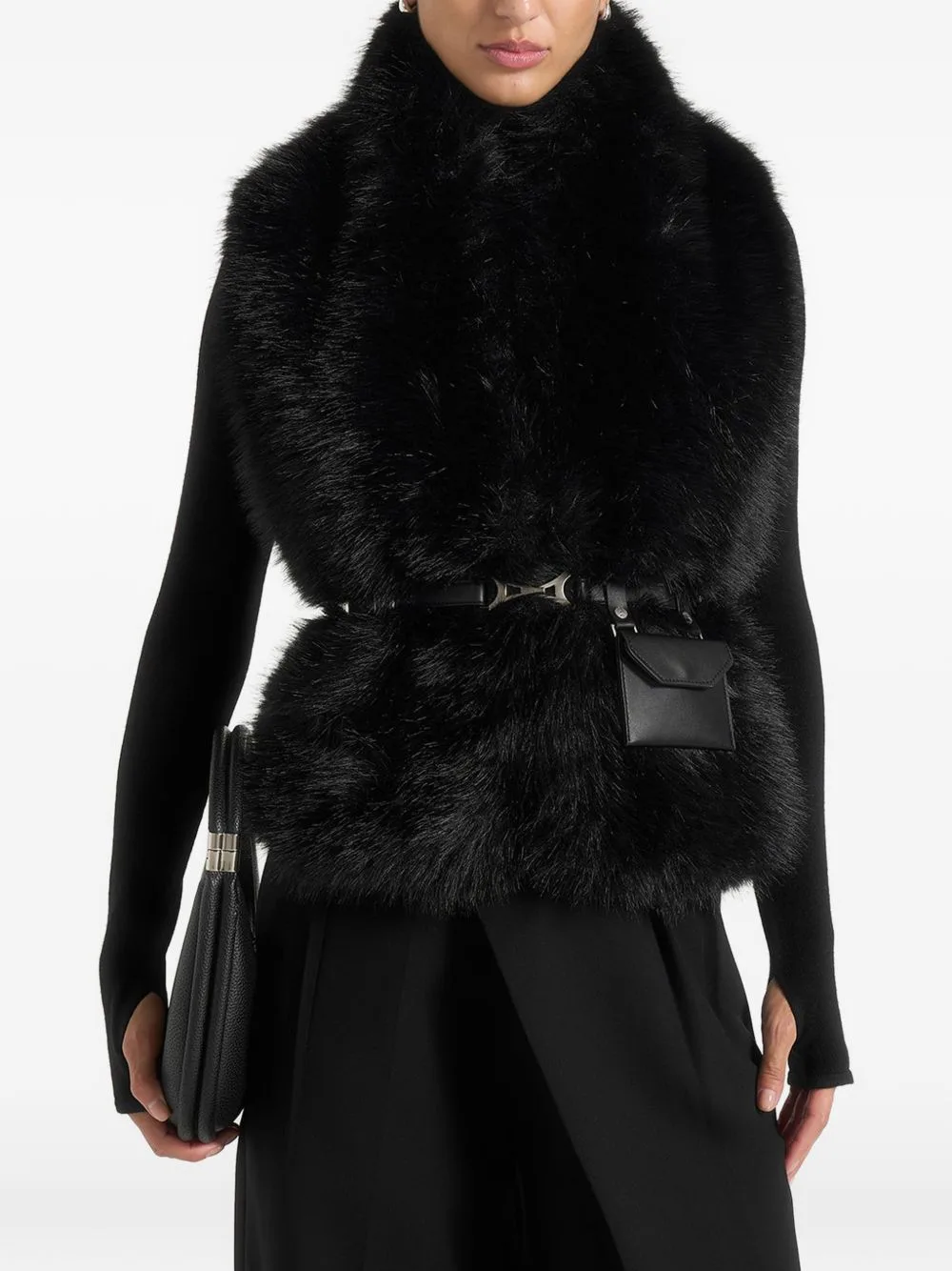 Greta Belted Fur Wrap Jacket with Pouch by Manière De Voir