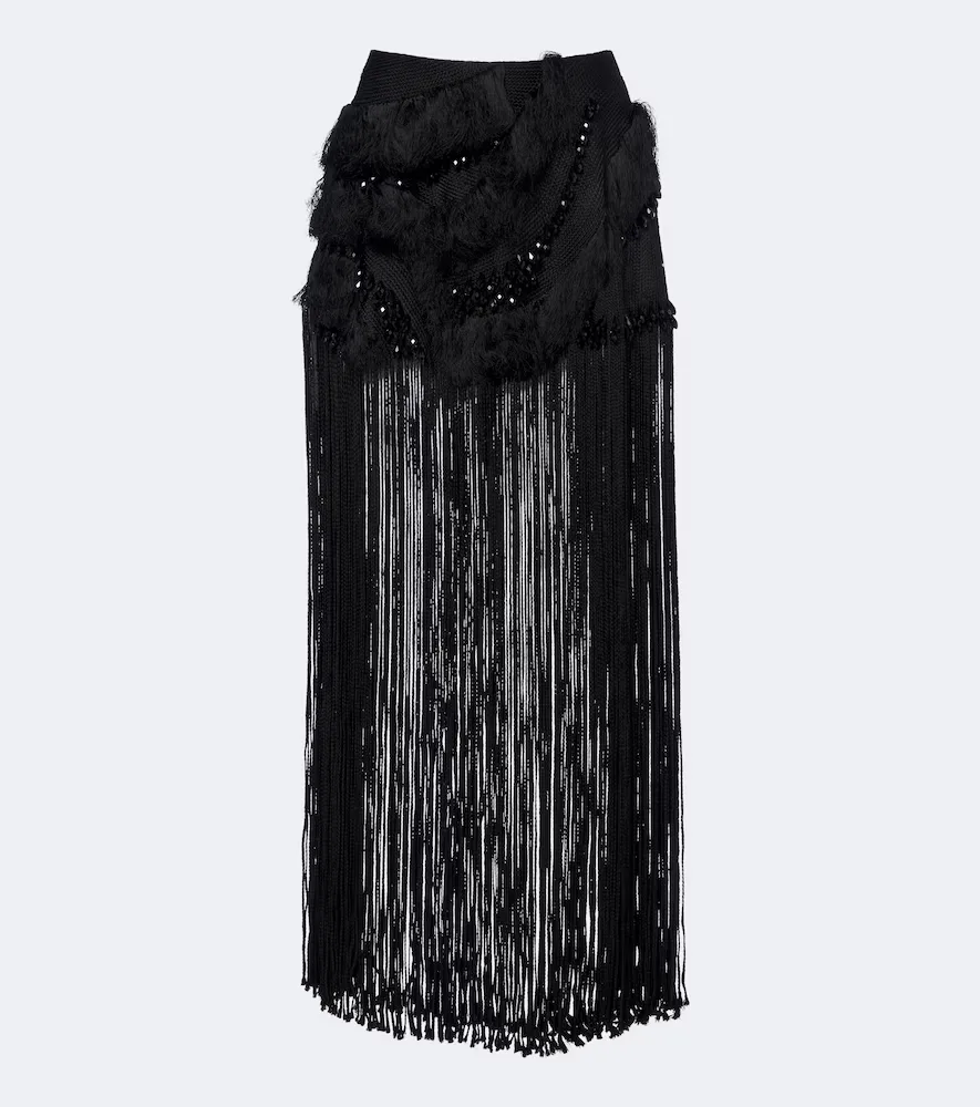 Braided Embellished Fringed Miniskirt by Xu Zhi
