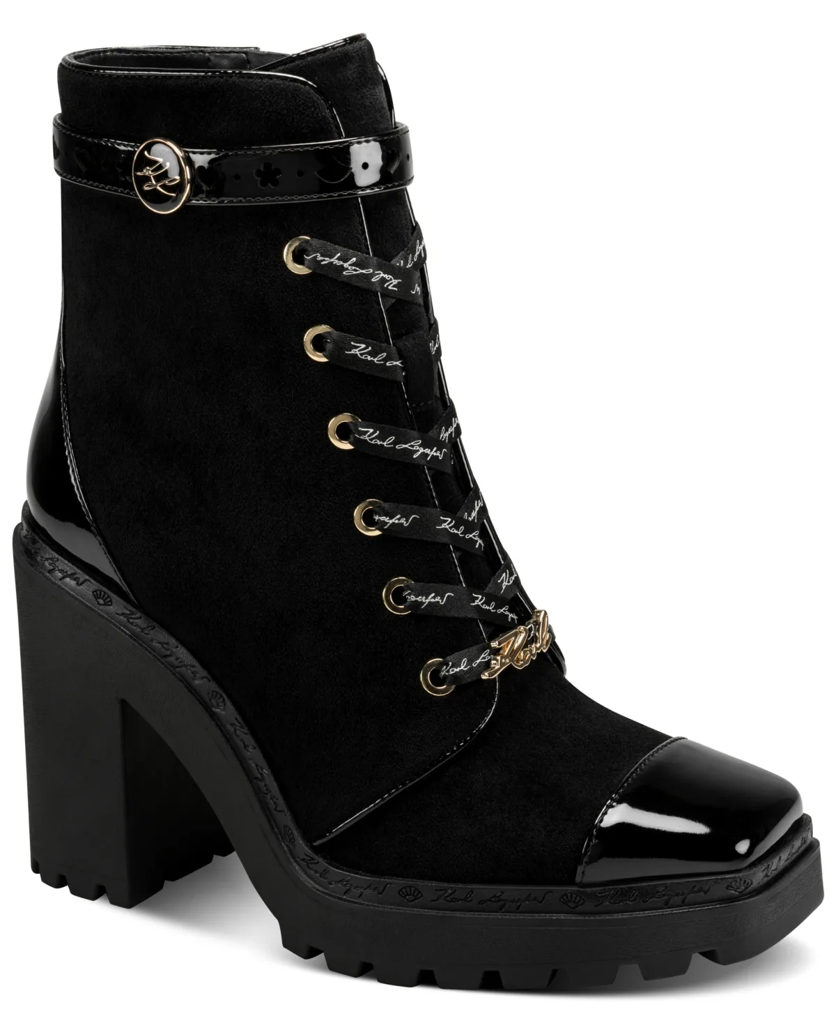 Shona Lug Sole Block Heel Booties by Karl Lagerfeld Paris