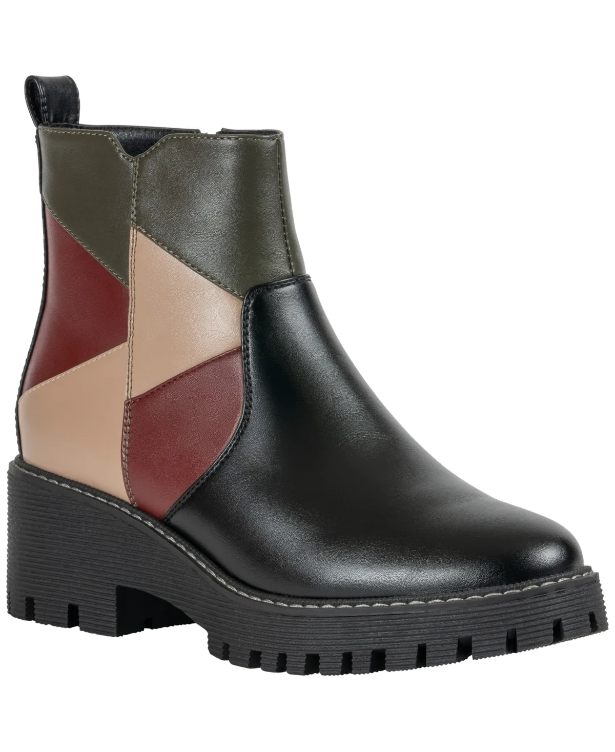Vaila Color-Block Patchwork Block-Heel Ankle Boots by Gc Shoes