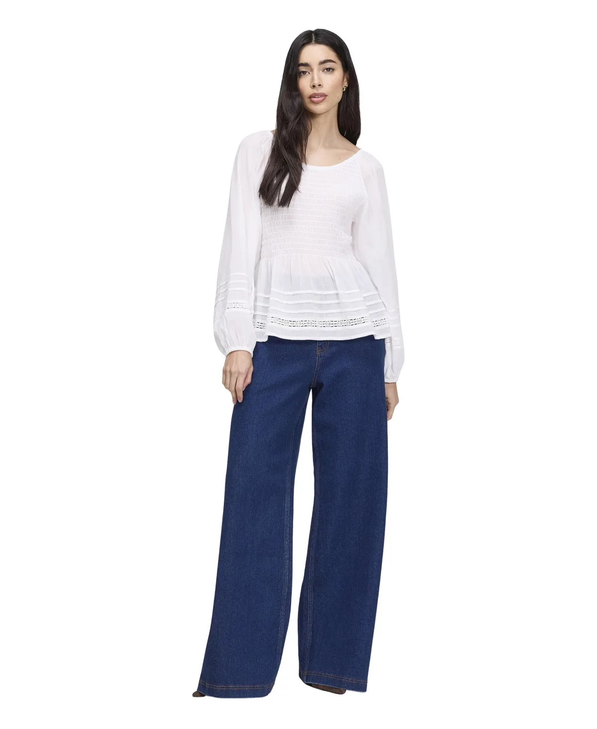 Jennie Scoop Neck Long-Sleeve Shirred Blouse by Finery London