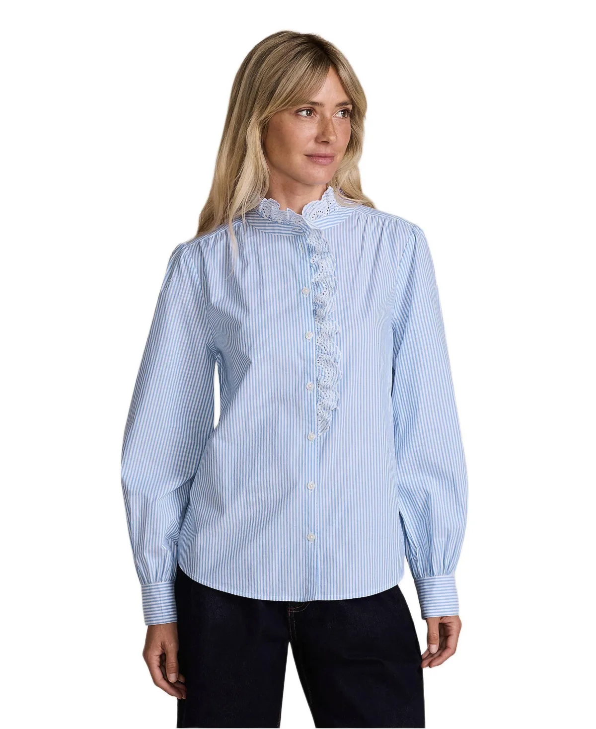 Poplin Ruffle Button Front Shirt by Lands' End