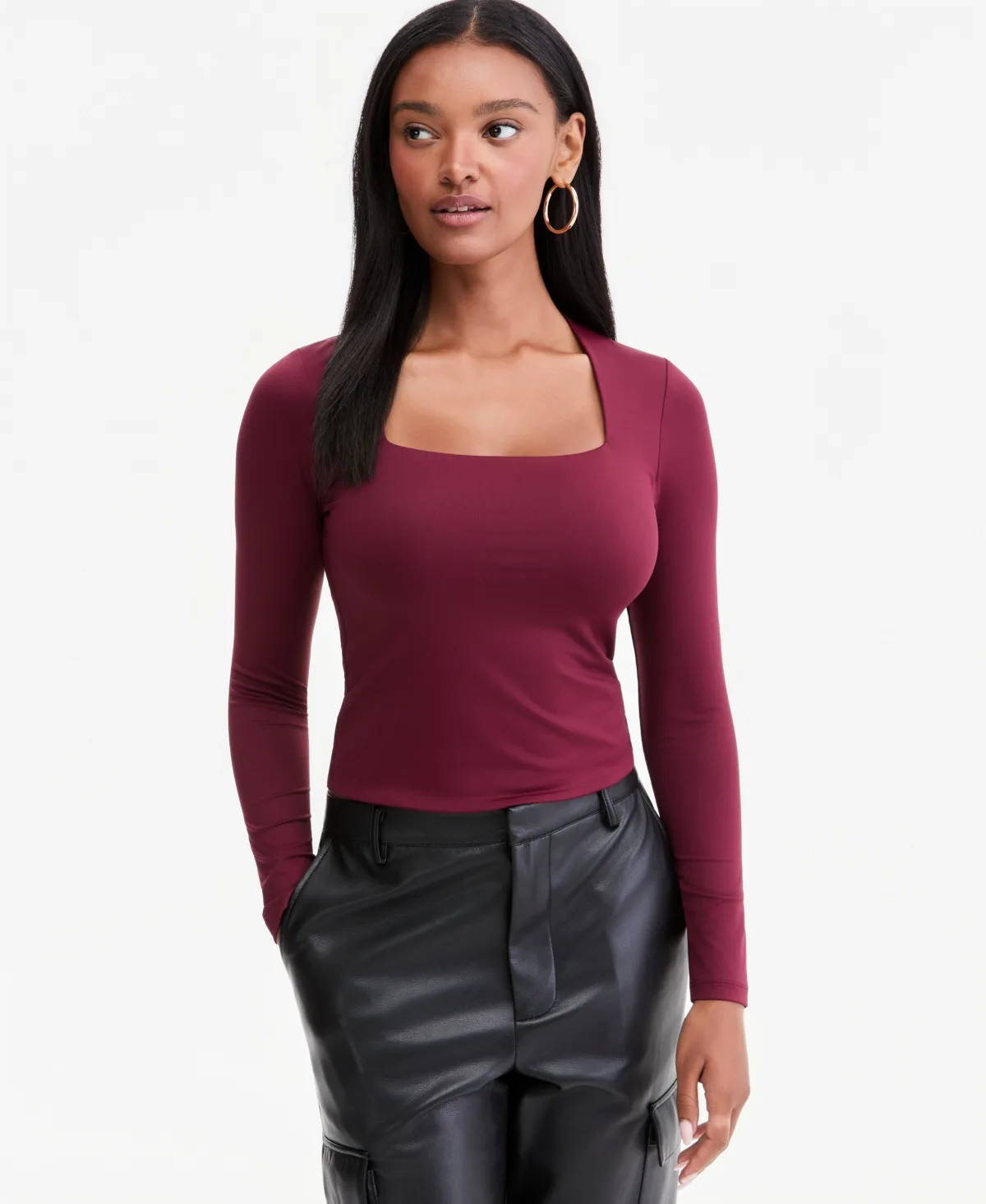 Square-Neck Long-Sleeve Top by Bar Iii