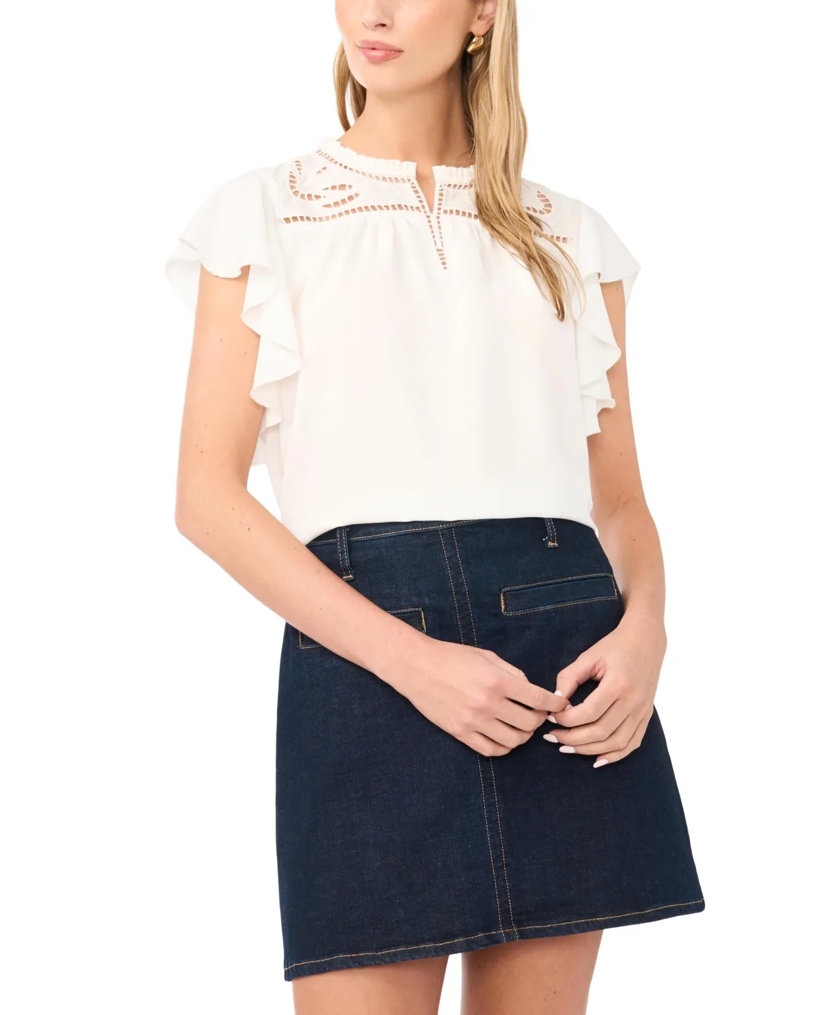 Short-Sleeve Embroidered Blouse by Vince Camuto