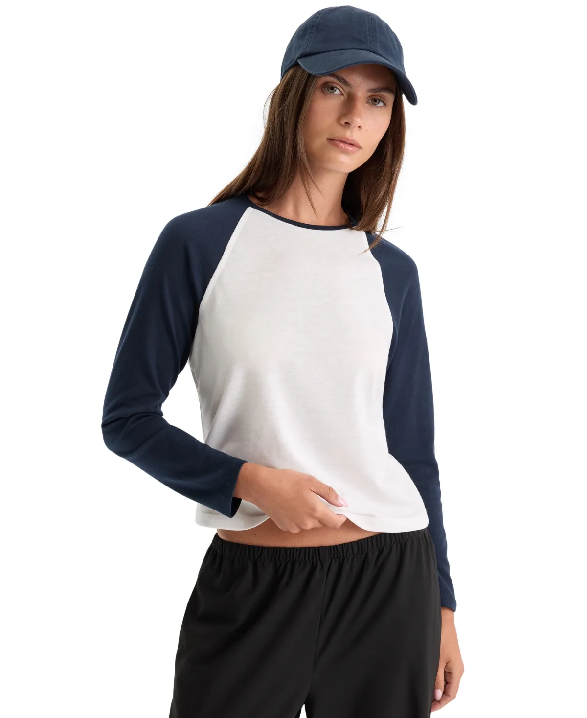 Raglan Long-Sleeve Crewneck T-Shirt by Good American
