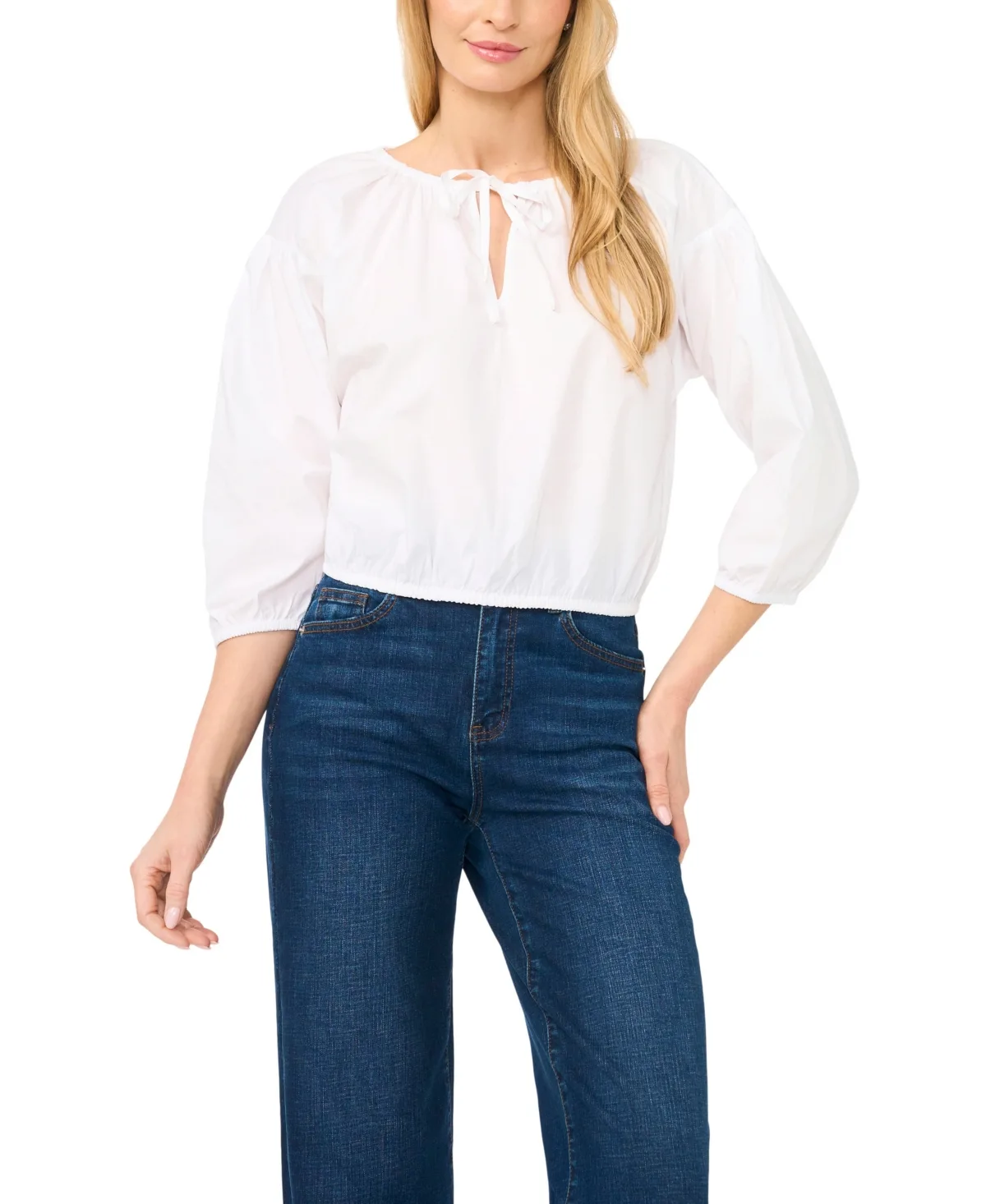 Split Tie Neck Bubble Blouse by Cece