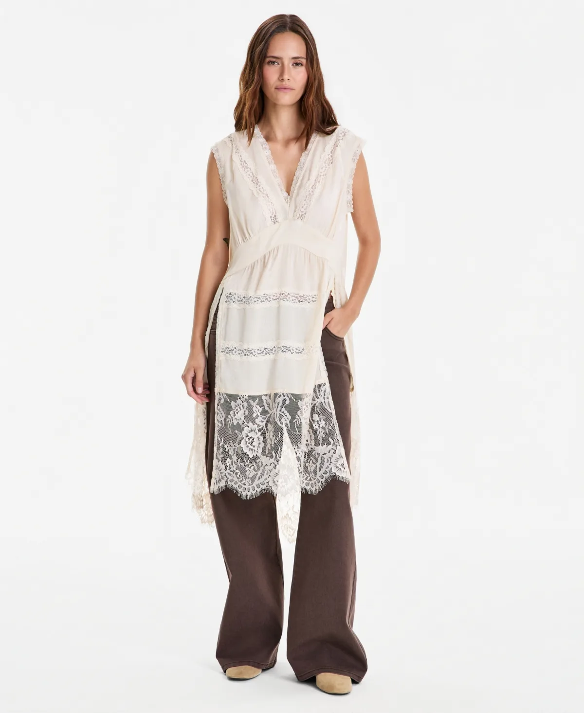V-Neck Sleeveless Lace-Trim Tunic by And Now This