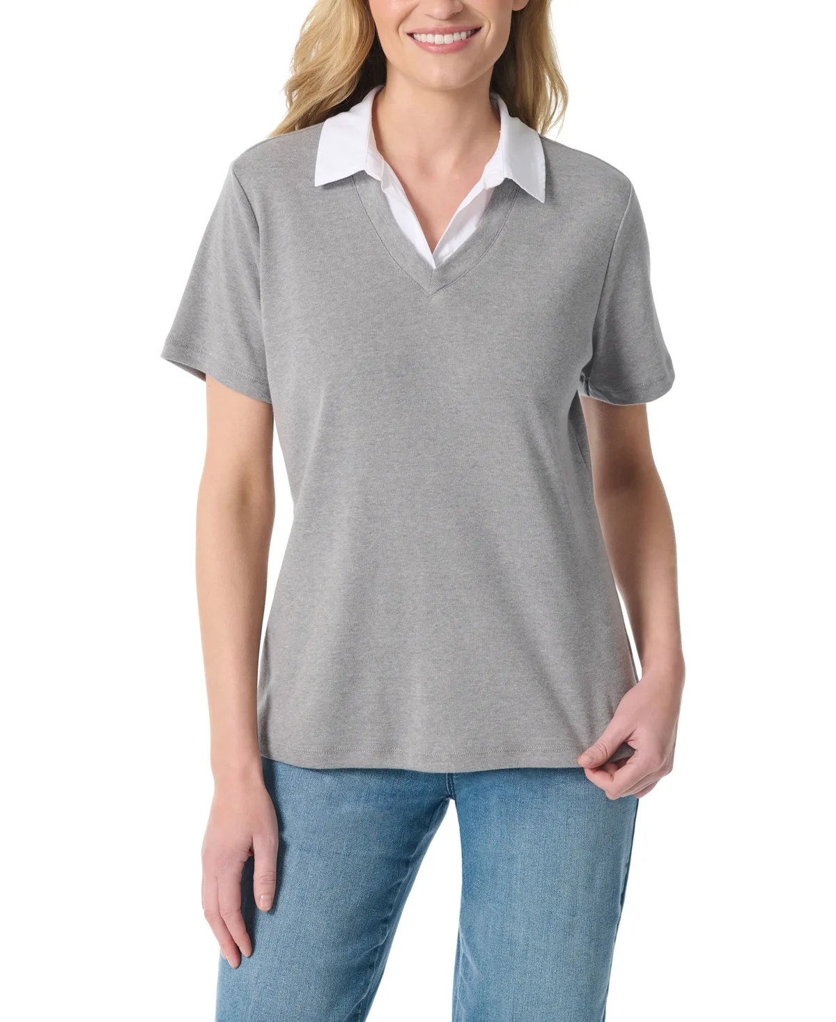 Point-Collar Short-Sleeve Polo Top by Gloria Vanderbilt
