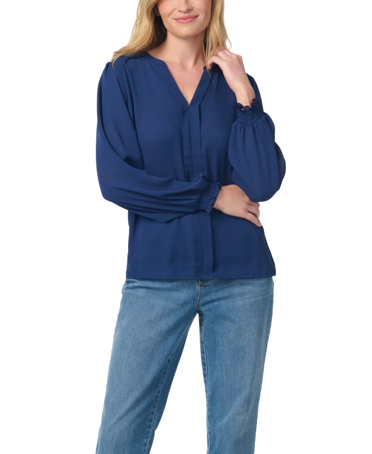 V-Neck Long-Sleeve Bishop-Style Blouse by Gloria Vanderbilt
