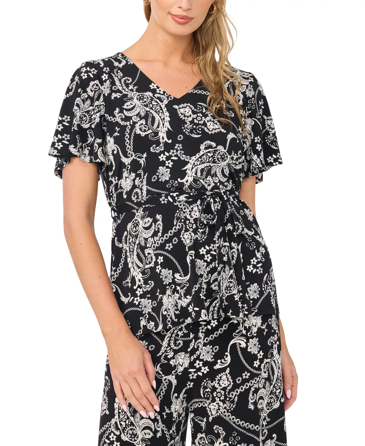 V-Neck Flutter-Sleeve Tunic Top by Sam & Jess