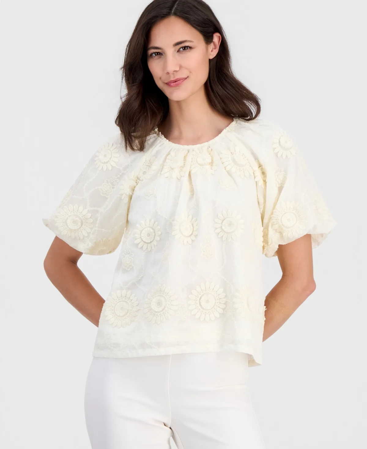 Crewneck Short-Sleeve Blouse by T Tahari
