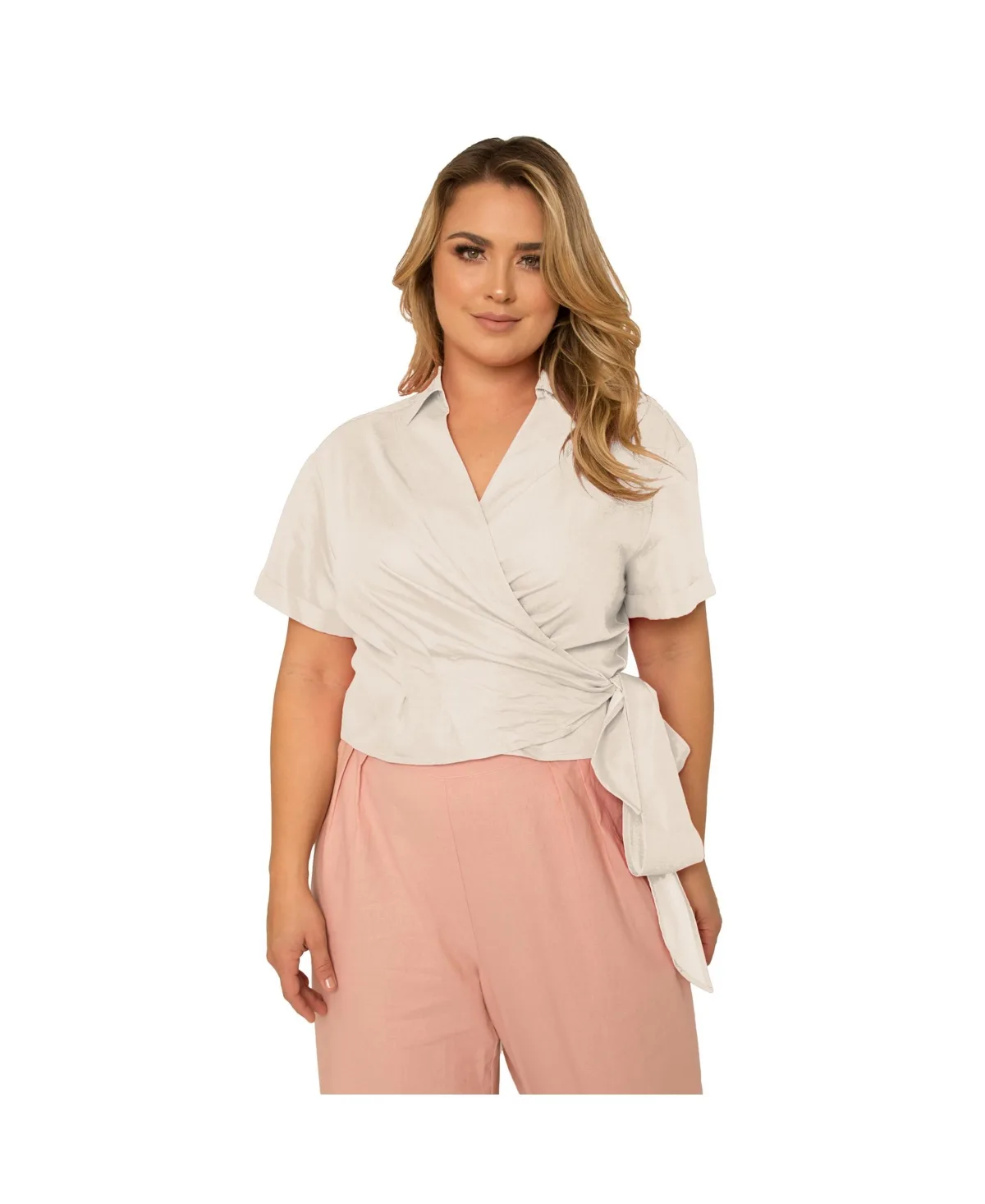 Short Sleeve Tie Waist Wrap Blouse by Standards & Practices