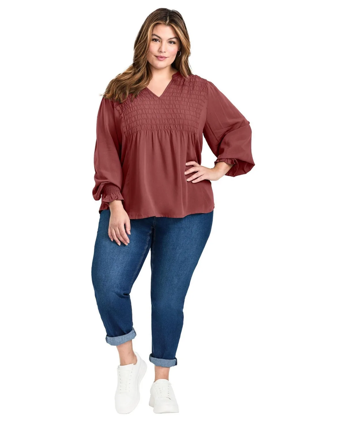 Marcie Shirred Detail Blouse Tops by Avenue