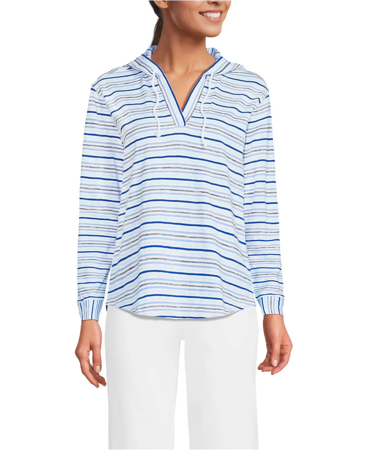 Long Sleeve Slub Hooded Popover by Lands' End