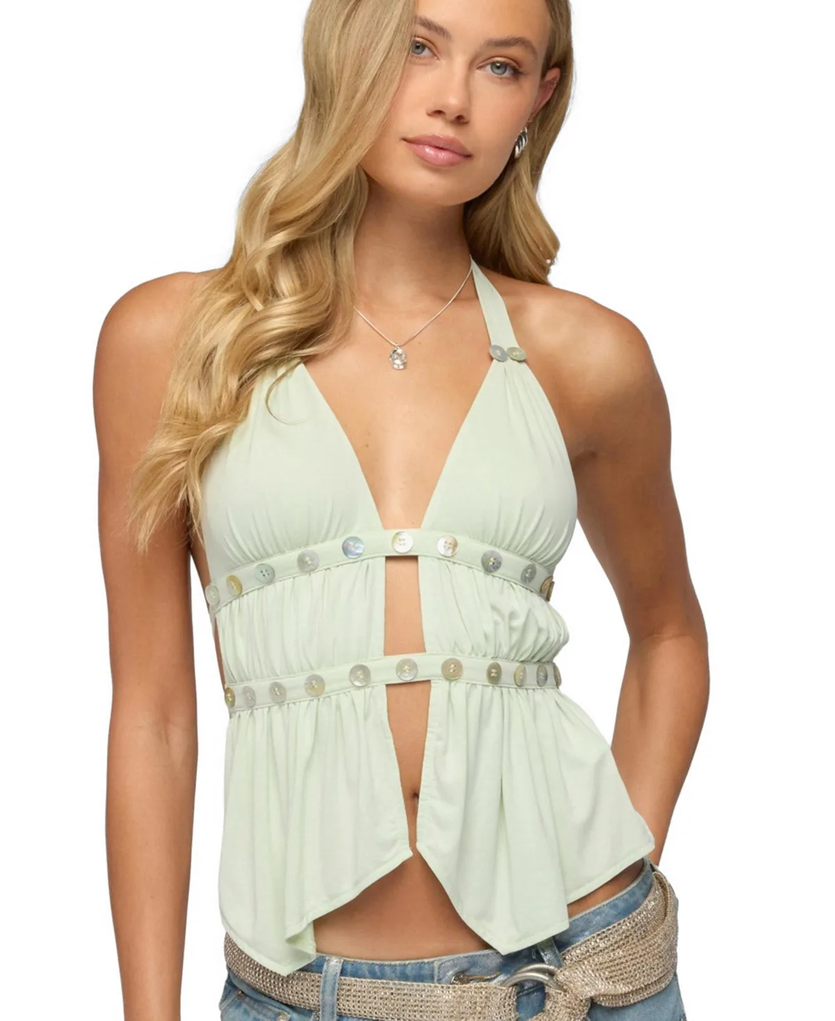 Izora Button Split Front Top by Edikted