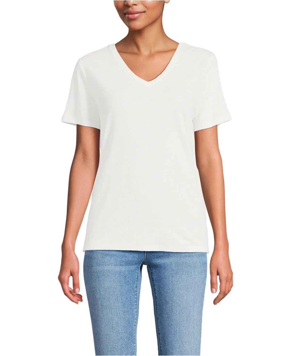 Short Sleeve Linen Blend V-Neck Tee by Lands' End