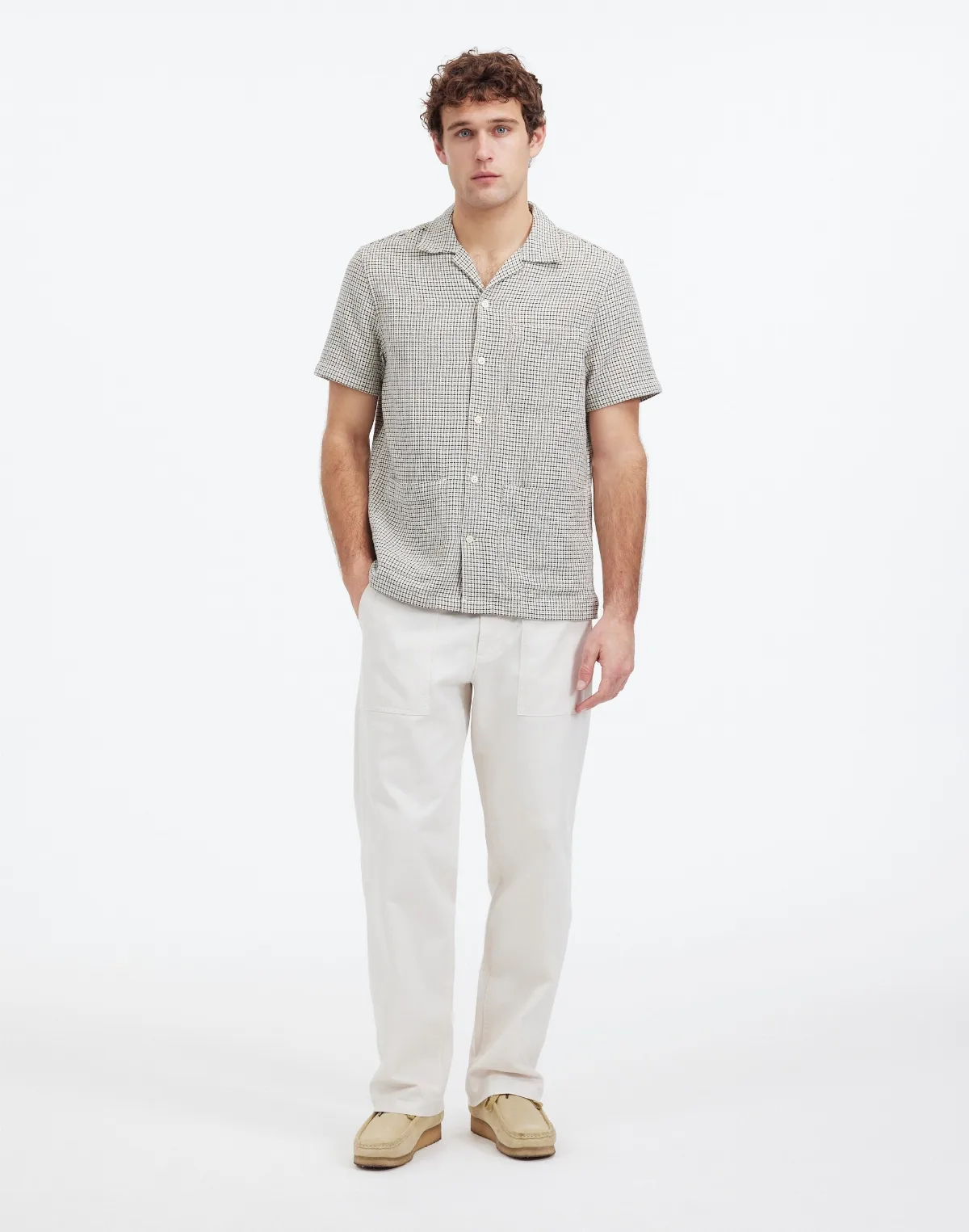 Basketweave Short-Sleeve Button-Up by MW