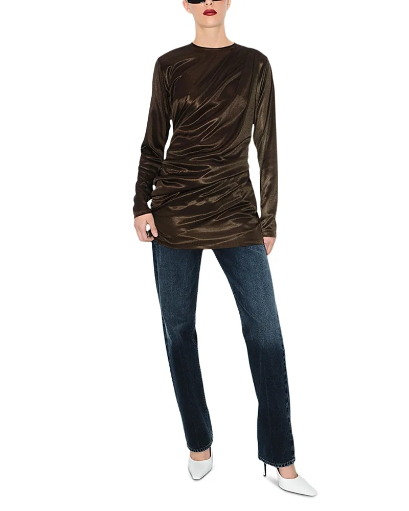 Robyn Draped Long Sleeve Mini Dress by AGOLDE