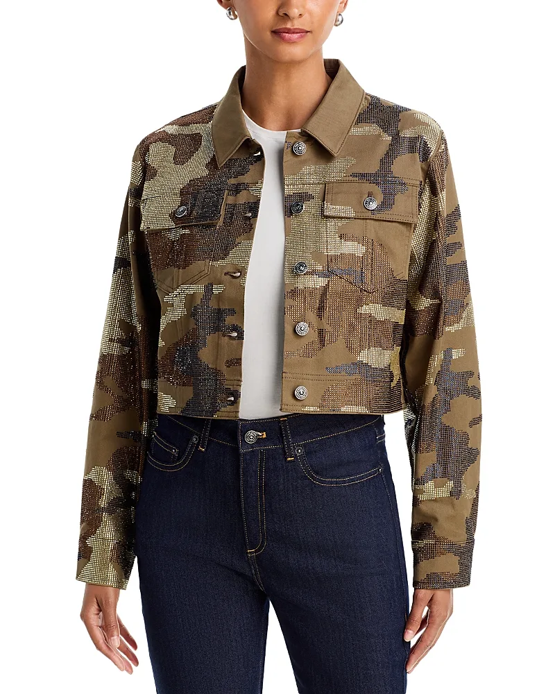 Lexie Cotton Stretch Embellished Camo Jacket by Cinq a Sept