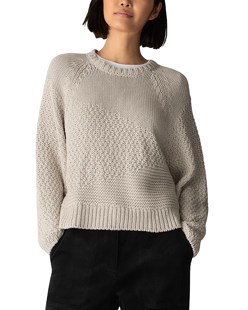 Cotton Textured Crewneck Sweater by Eileen Fisher