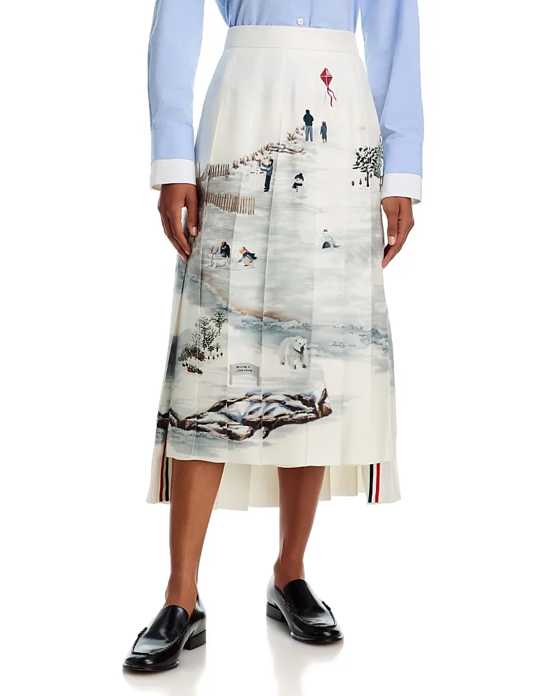 Silk Pleated Midi Skirt by Thom Browne