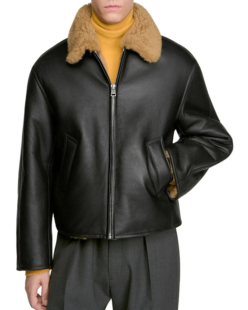 Shearling Leather Blouson Jacket by Sandro