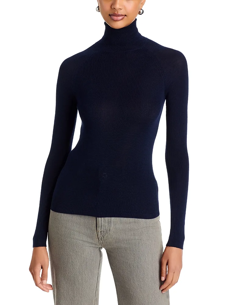 Merino Wool & Silk Micro Rib Turtleneck Tee by Majestic